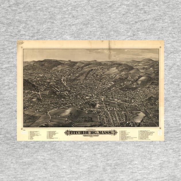 Vintage Pictorial Map of Fitchburg MA (1882) by Bravuramedia